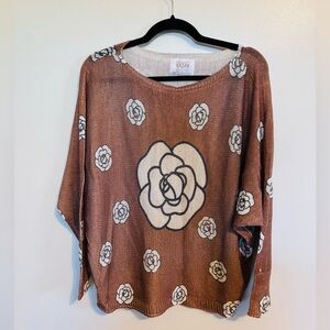Brand Bazar brown sweater with white rose floral pattern size large